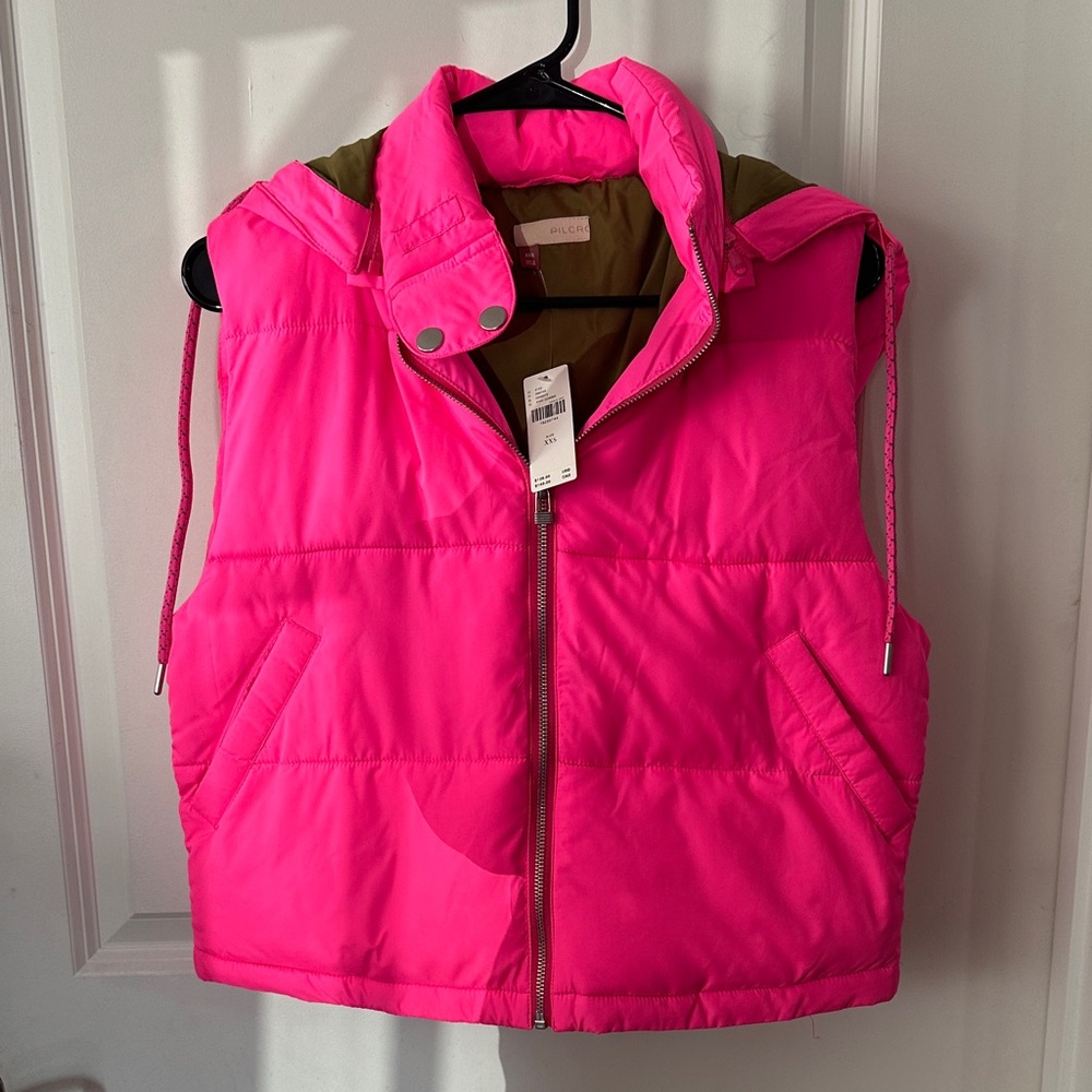 NWT Anthropologie x Pilcro Neon Pink Puffer Vest Size XXS